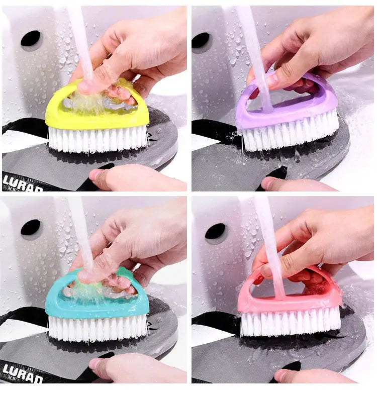Egg-shaped cleaning brush set of 4 by Simples Market; colorful soft-bristle scrubbers for bathroom, shoes, clothes.