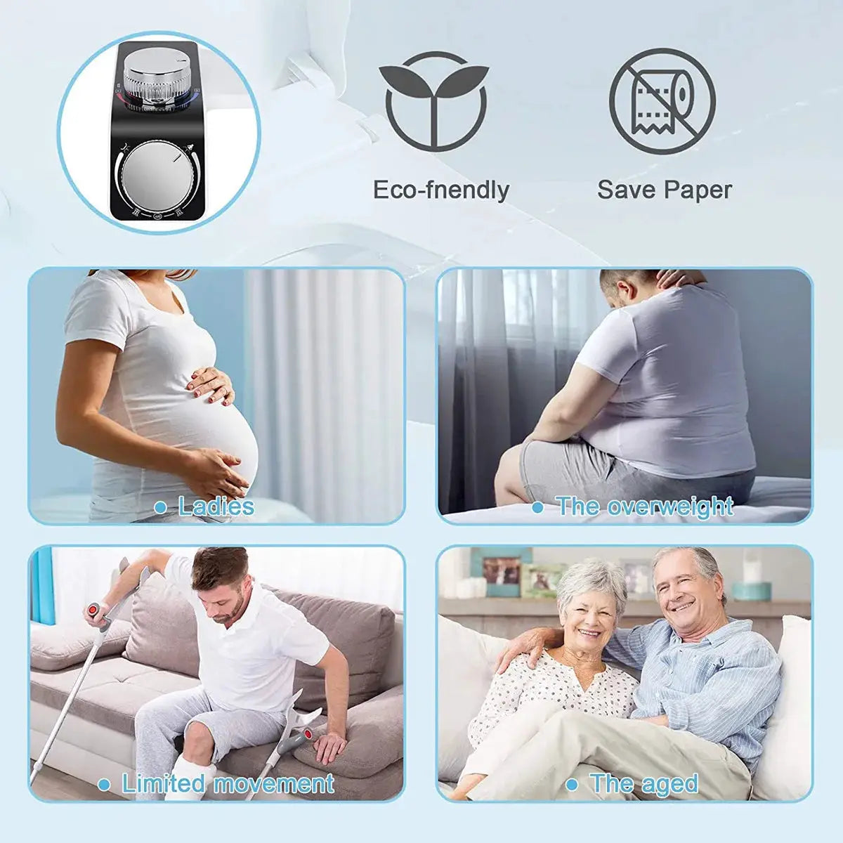 Simples Market bidet toilet seat attachment with dual nozzles, non-electric, hot/cold water, 4 panels