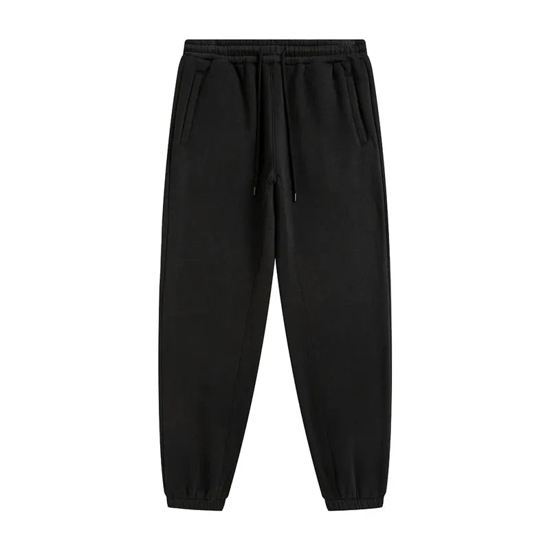 ZODF Trendy Men 345gsm Fleece Sweatpants, black unisex joggers with drawstring waist and cuffed hems