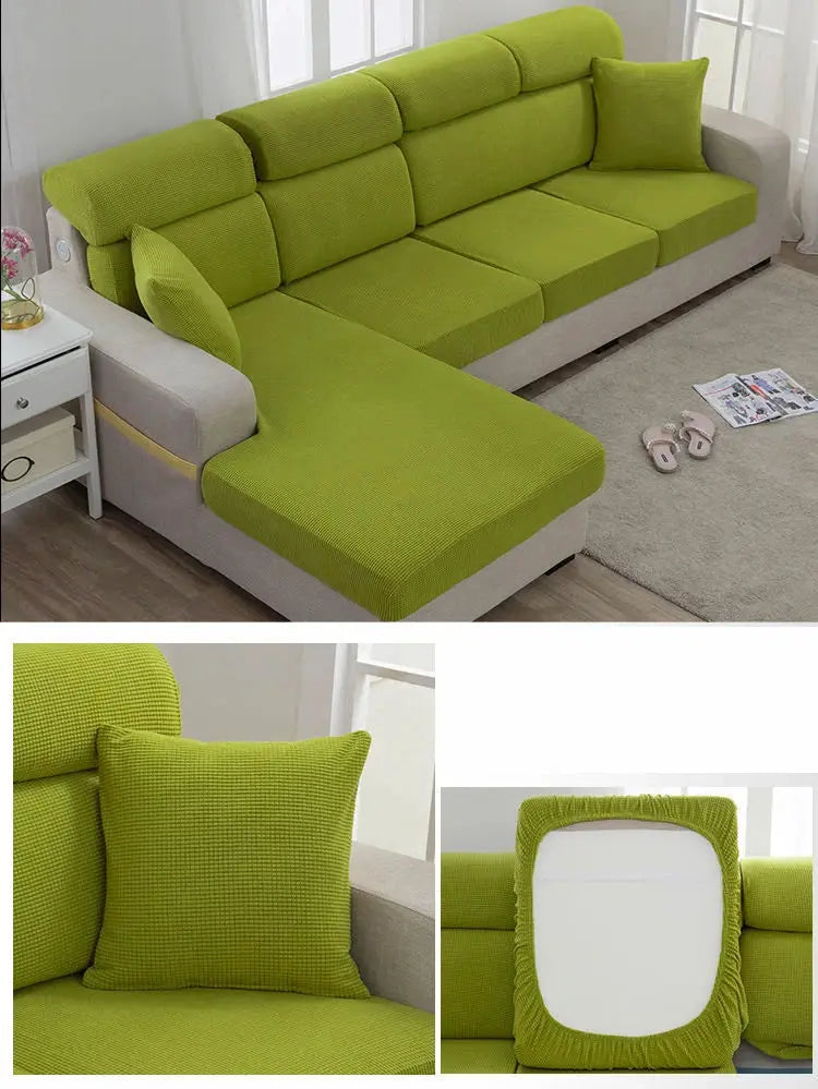 Simples Market sofa seat cover set in lime green elastic fabric for sectional sofa