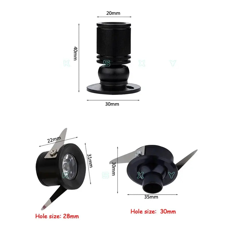 LED cabinet mini spot light 1W/3W with driver, 4000K, black ceiling downlight by Simples Market