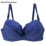 Nouvelle Seamless blue lace full-coverage underwire bra for plus-size BCDE cups