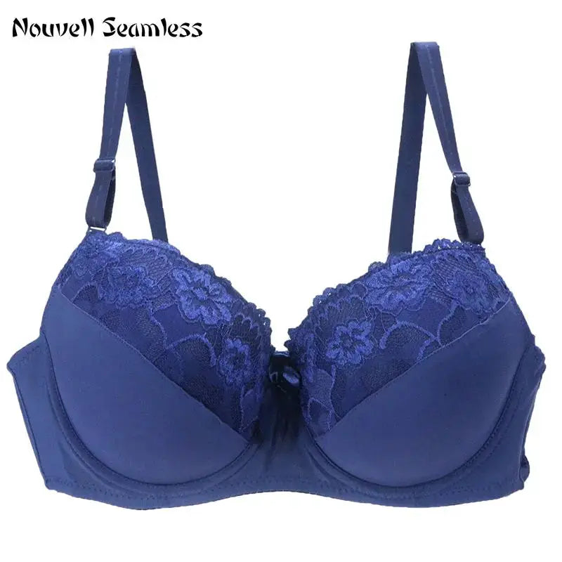 Nouvelle Seamless blue lace full-coverage underwire bra for plus-size BCDE cups