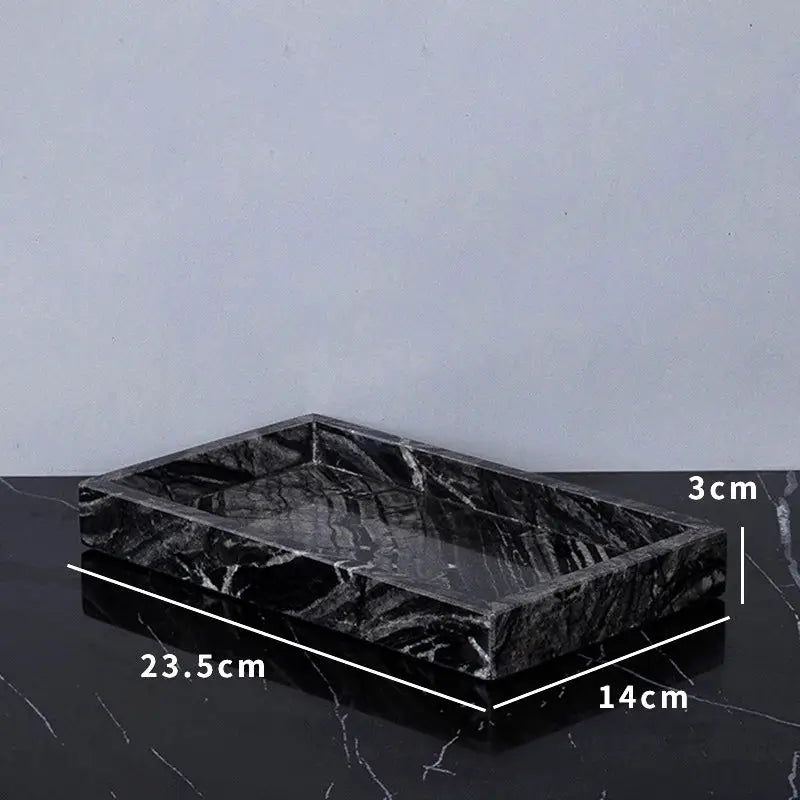Black natural marble bathroom tray with wood-grain pattern, 23.5 cm by 14 cm by 3 cm