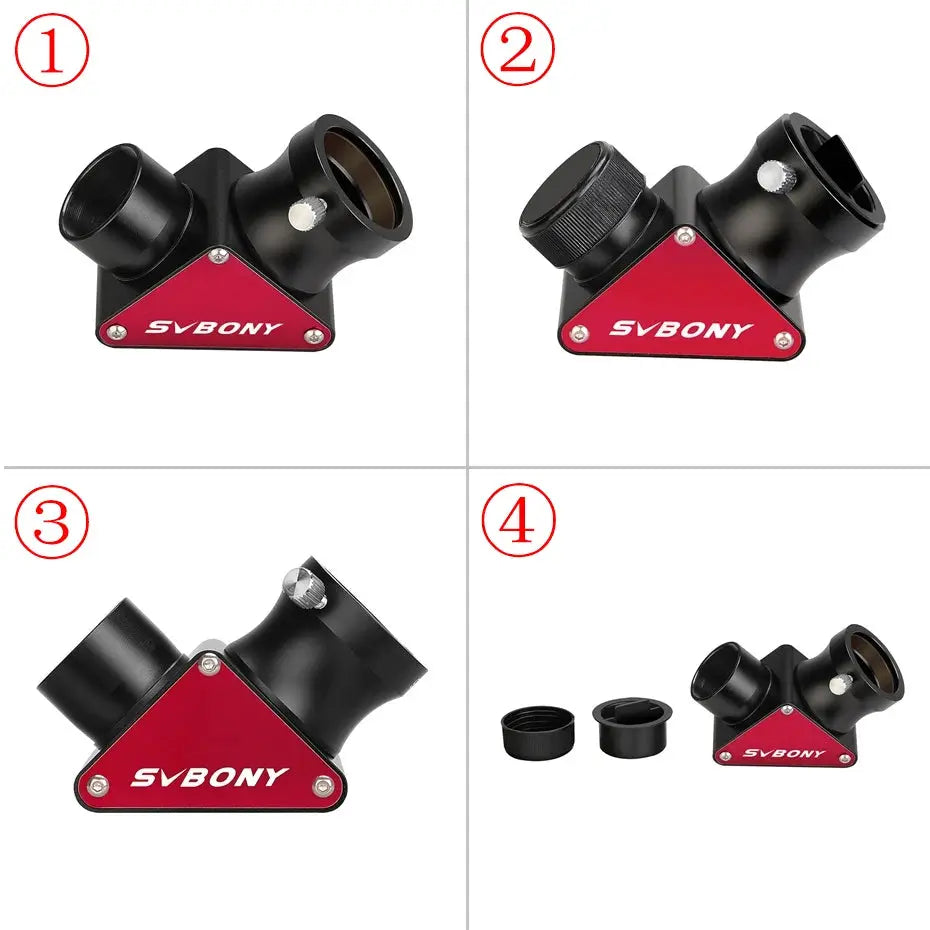 SVBONY SV188P telescope diagonal 1.25-inch 90-degree dielectric mirror with red base and SVBONY logo