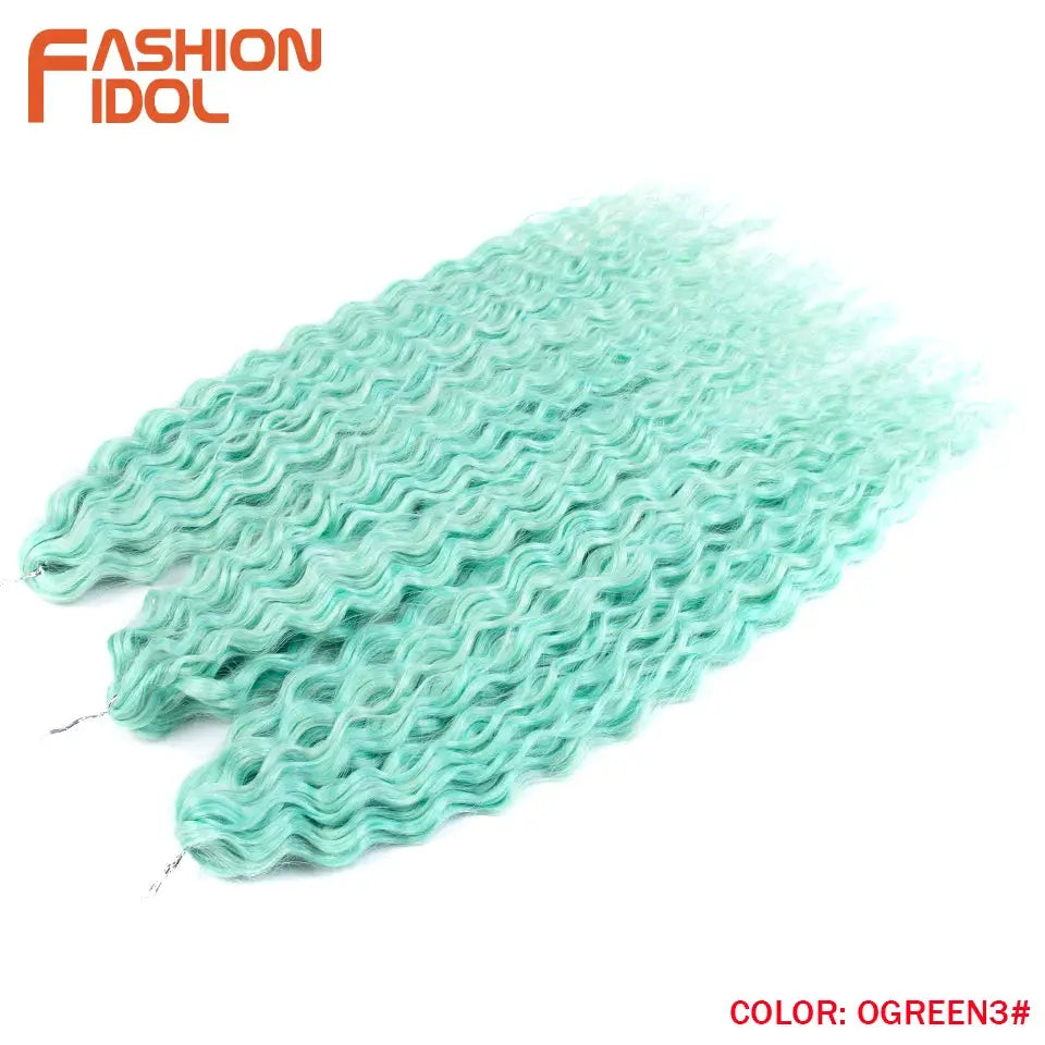 Ariel Curl Water Wave Crochet Hair Extensions, turquoise green ombre, 3 bundles, Fashion Idol