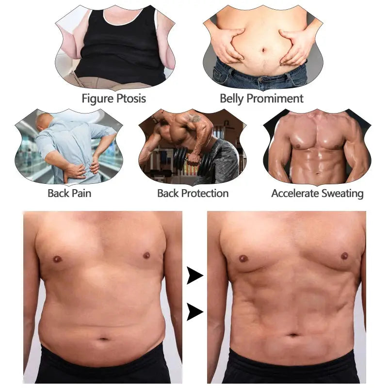 Simples Market waist trainer shaper corset for men in black, high compression abdomen reducer shapewear, two views