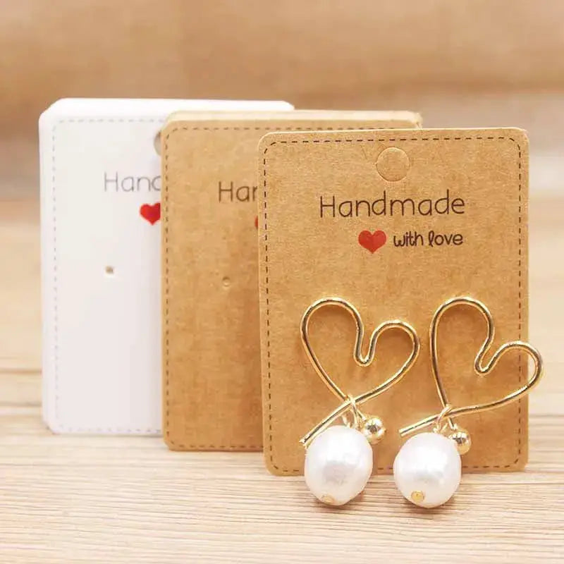 50 Pcs Paper Earring Cards Set Handmade Style Jewelry Cards 5x5cm 3x3cm 5x9cm 5x6.5cm 5x7cm Brown White DIY Packaging