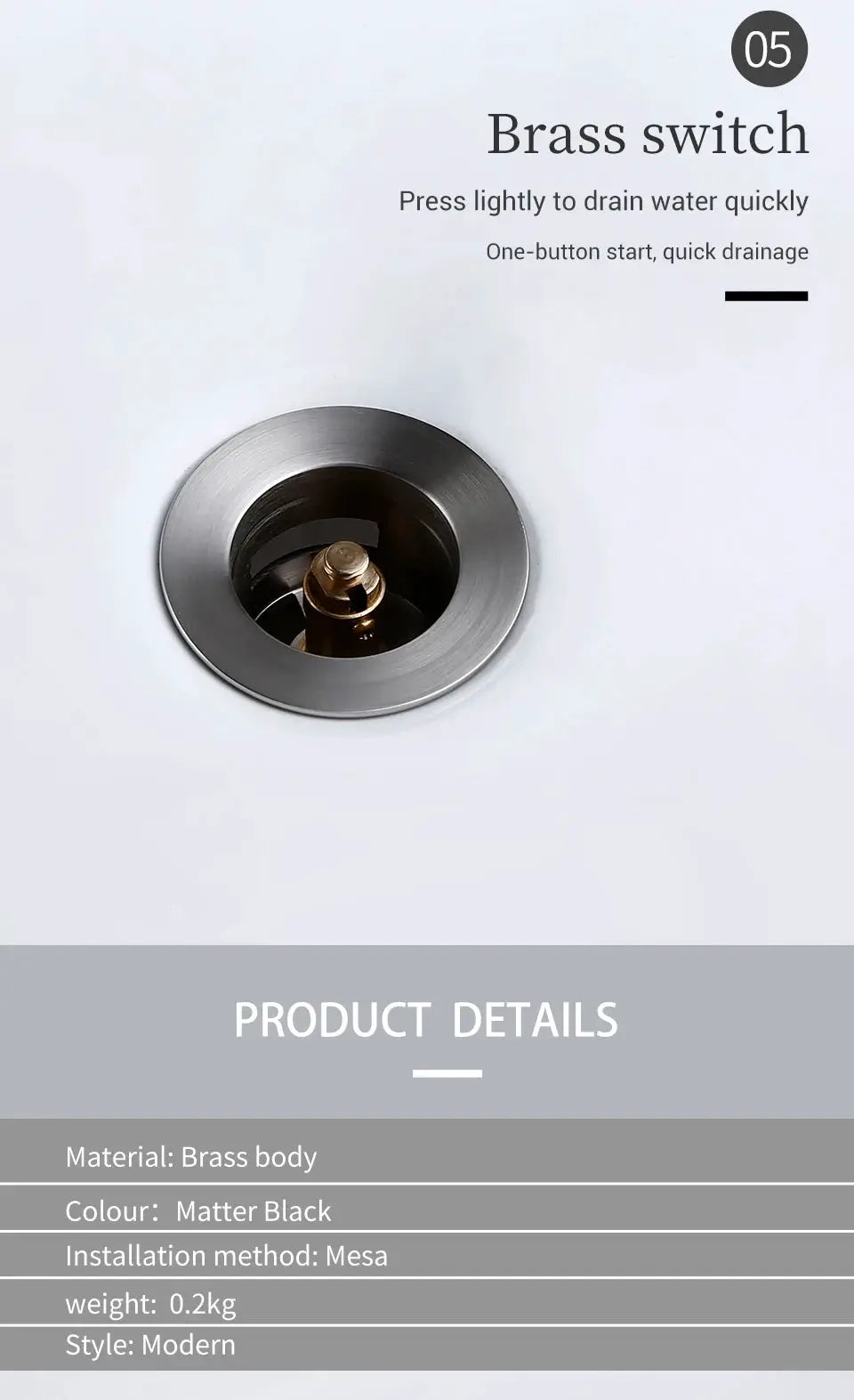 Simples Market brass pop-up bathroom sink drain stopper with stainless steel flange for vessel sink lavatory