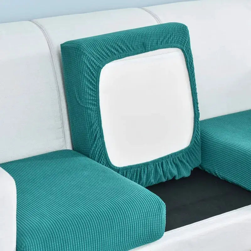 Sofa cushion slipcover set (3 pieces) in teal by Simples Market; stretch, washable, removable protection