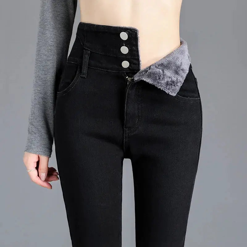 Thermal Winter Thick Fleece High Waist Stretch Skinny Jeans For Women