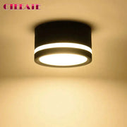 LED surface-mounted downlight ceiling lamp, black cylindrical fixture with circular LED ring, CTEEATE