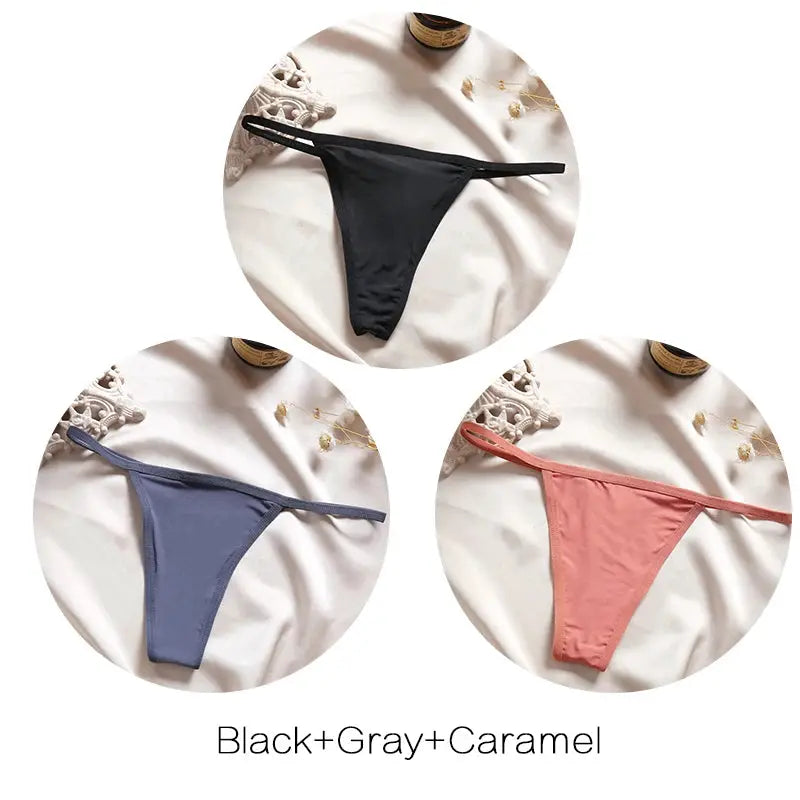 FINETOO 3-Piece thong set for women in black, gray and caramel by Simples Market