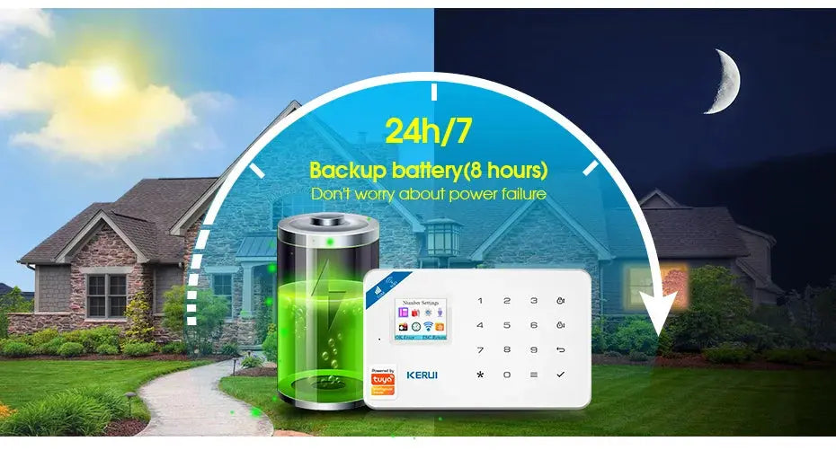 KERUI W184 alarm system unit with white keypad panel and backup battery, Tuya app control, Simples Market