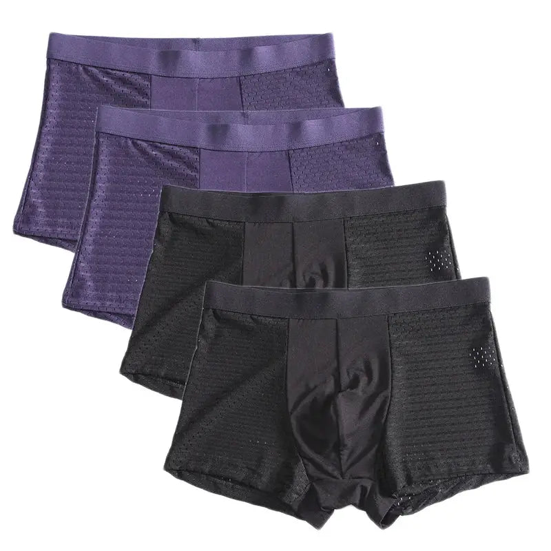 Simples Market L-8XL Bamboo Fiber men’s boxer briefs 4-pack in purple and black, breathable mesh panels