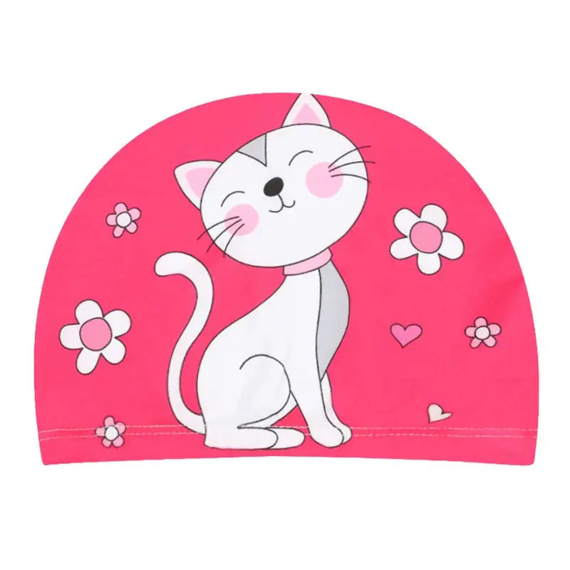 Kids Cartoon Swim Cap Elastic Fabric Pool Water Sports Ears Protection Hat Bathing Cap Boys Girls