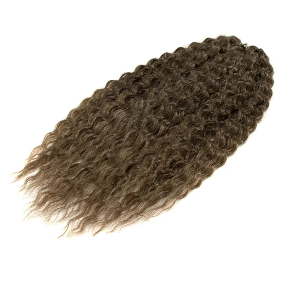 Ariel curl water-wave crochet hair bundle, long 22-inch synthetic deep-brown braiding hair extension