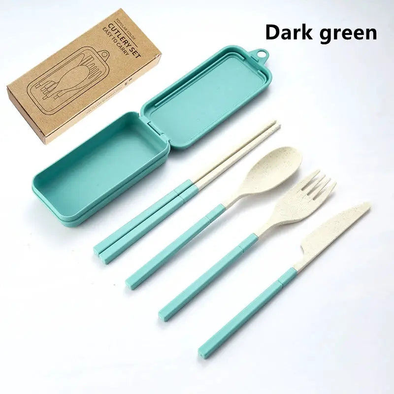 4Pcs Portable Tableware Set Wheat Straw Detachable Cutlery For Travel Picnic Camping Dinnerware Lightweight Durable