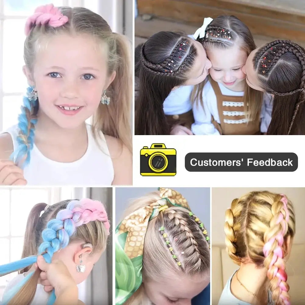 Miss Rola synthetic Kanekalon braid extensions collage; 5 jumbo braids in pink, blue and blonde Simples Market
