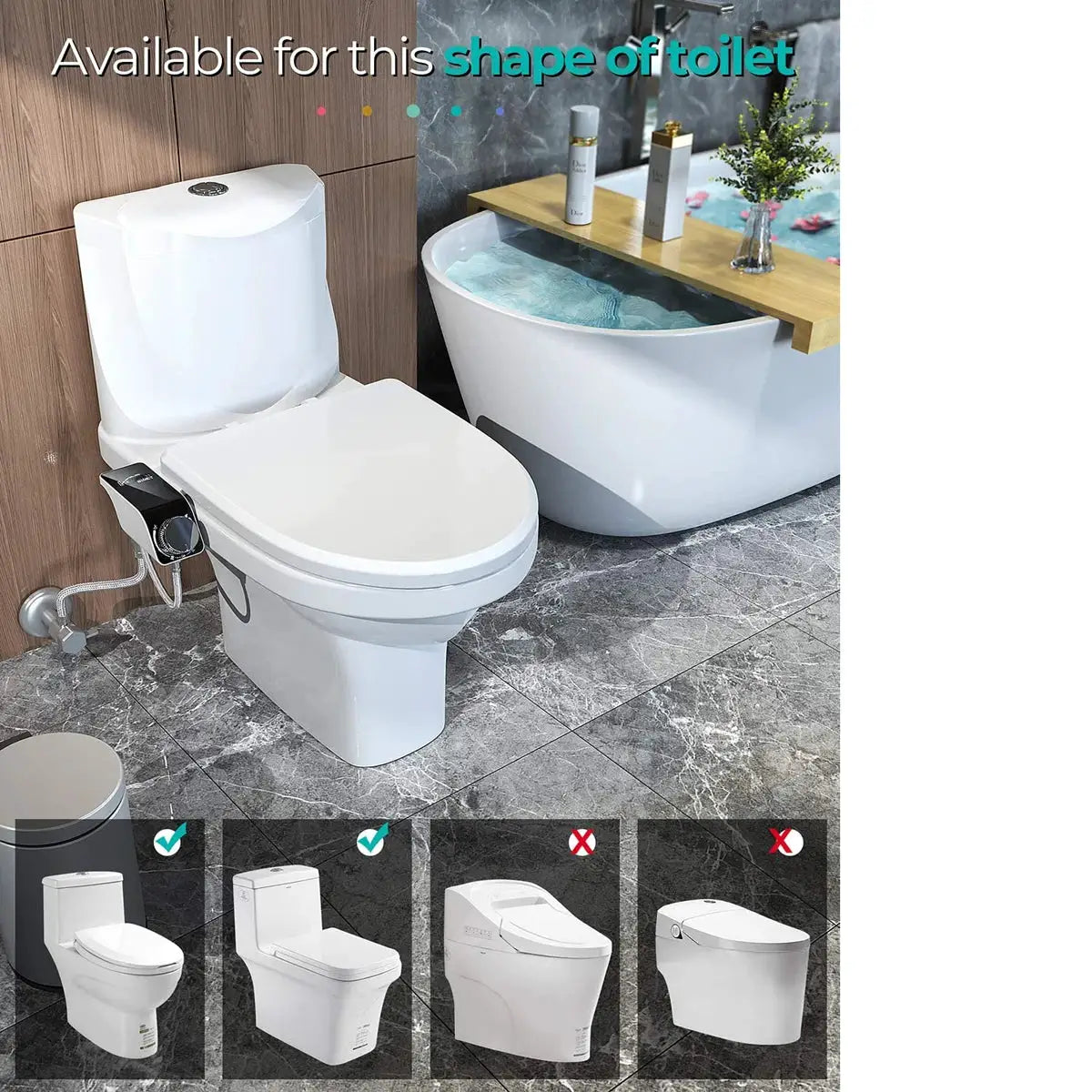 Bidet toilet seat attachment by Simples Market, white, non-electric with self-cleaning dual nozzles and hot/cold water mixer.