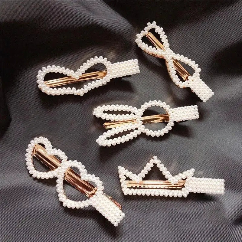 Korean Inspired Luxe Pearl Hair Clips With Geometric Alloy And Plastic Pins For Women Secure Fashion Accessory