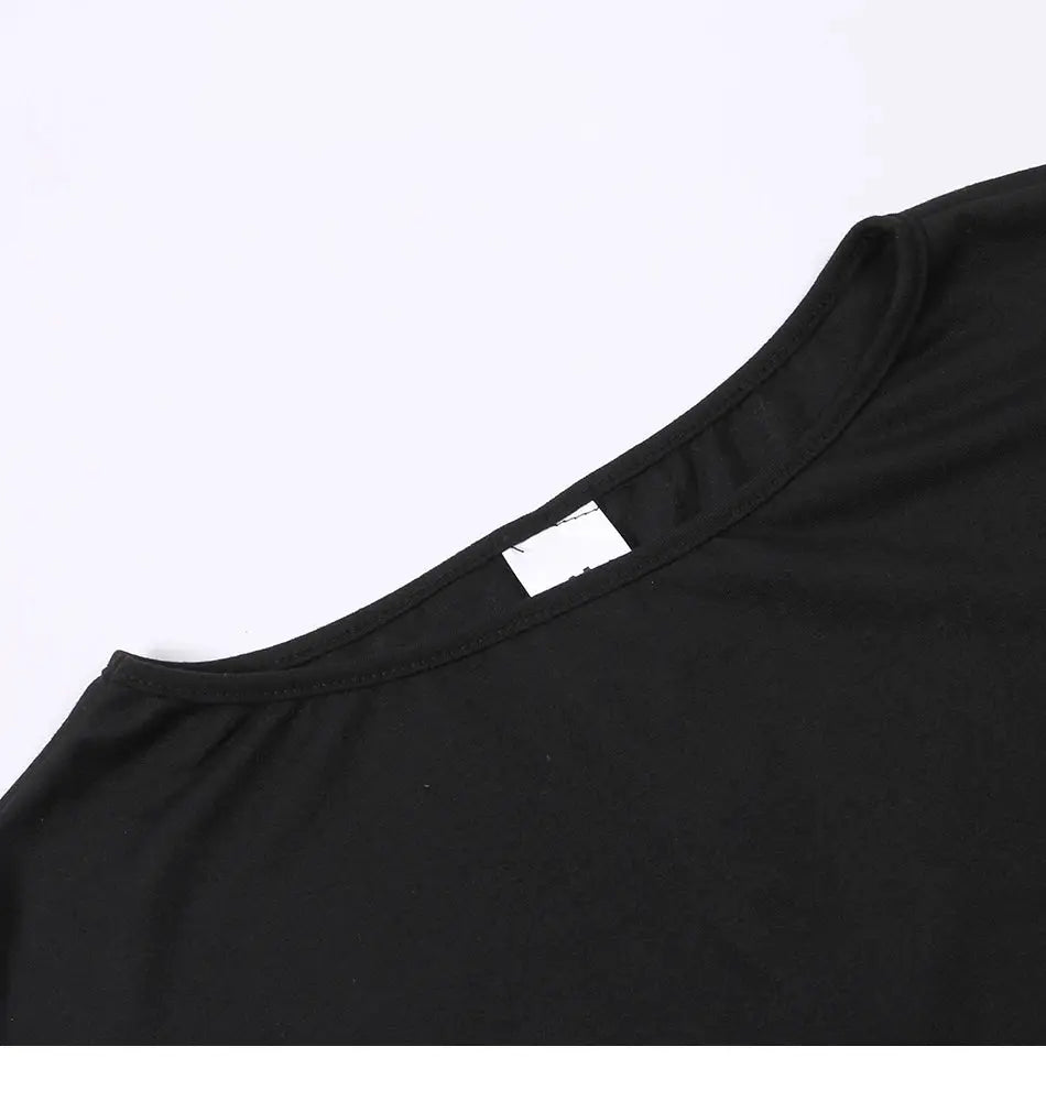 Cotton irregular women's blouse in black with O-neck, long-sleeve casual pullover top