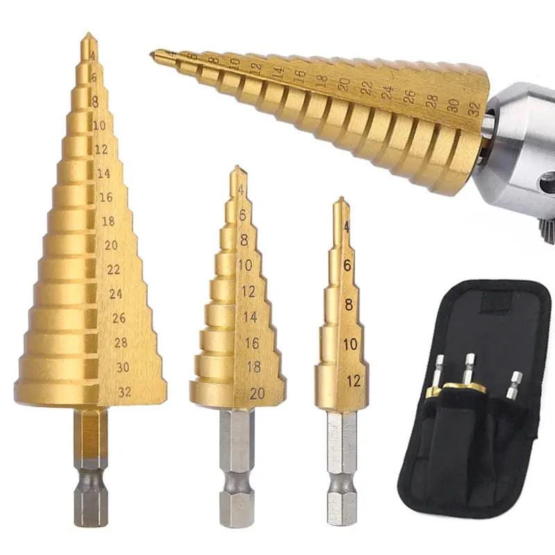 Titanium Coated HSS Step Drill Bit 4 To 32 Mm 4 To 20 Mm Metal Wood Hole Cutter Cone Design