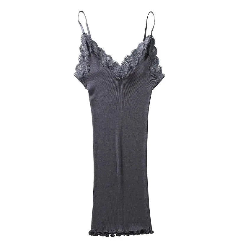 SuyaDream 70 Percent Silk Cotton Blend Lace Camisole With Spandex Knit For Soft Breathable Comfort