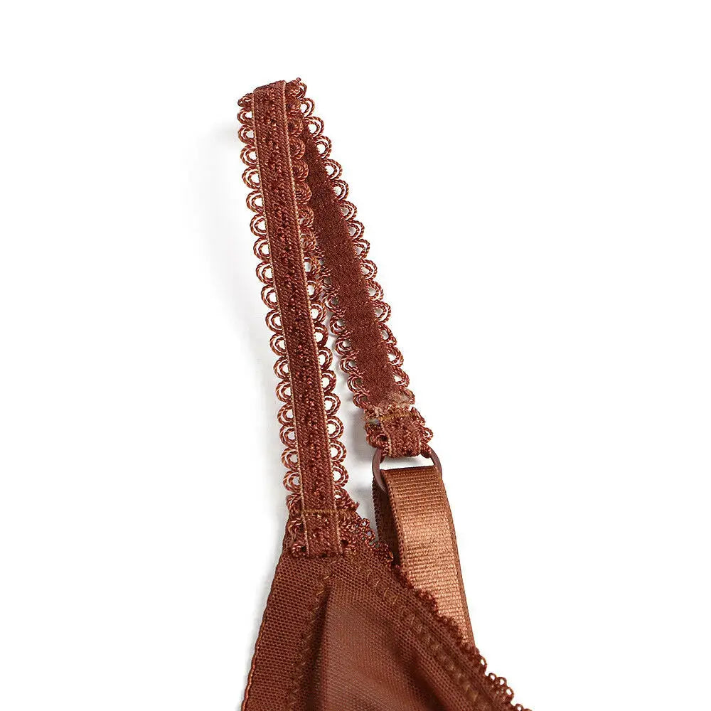 Bra strap from Simples Market YBCG, brown lace with mesh detailing and adjustable strap.