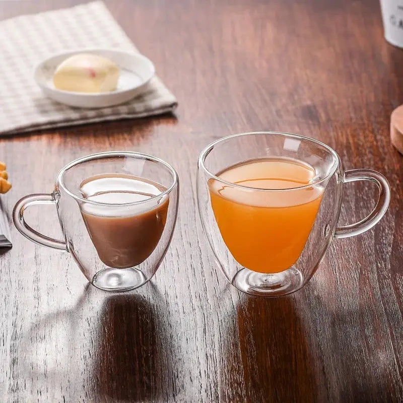 Heart Shaped Double Walled Glass Mug For Couples Heat Resistant Tea Coffee Drinkware