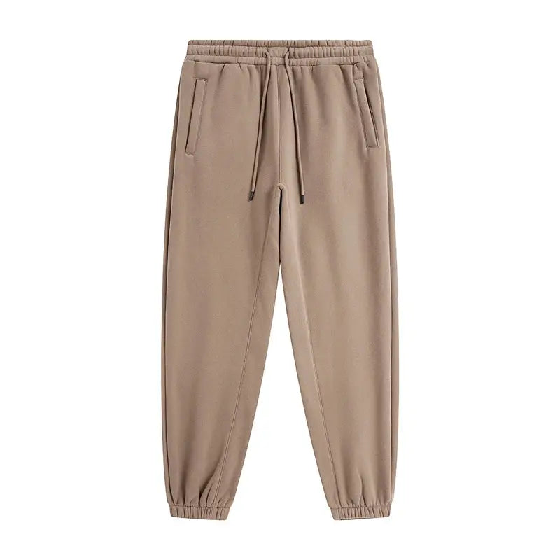 ZODF Trendy fleece sweatpants, beige unisex joggers with drawstring, side pockets, cuffed ankles