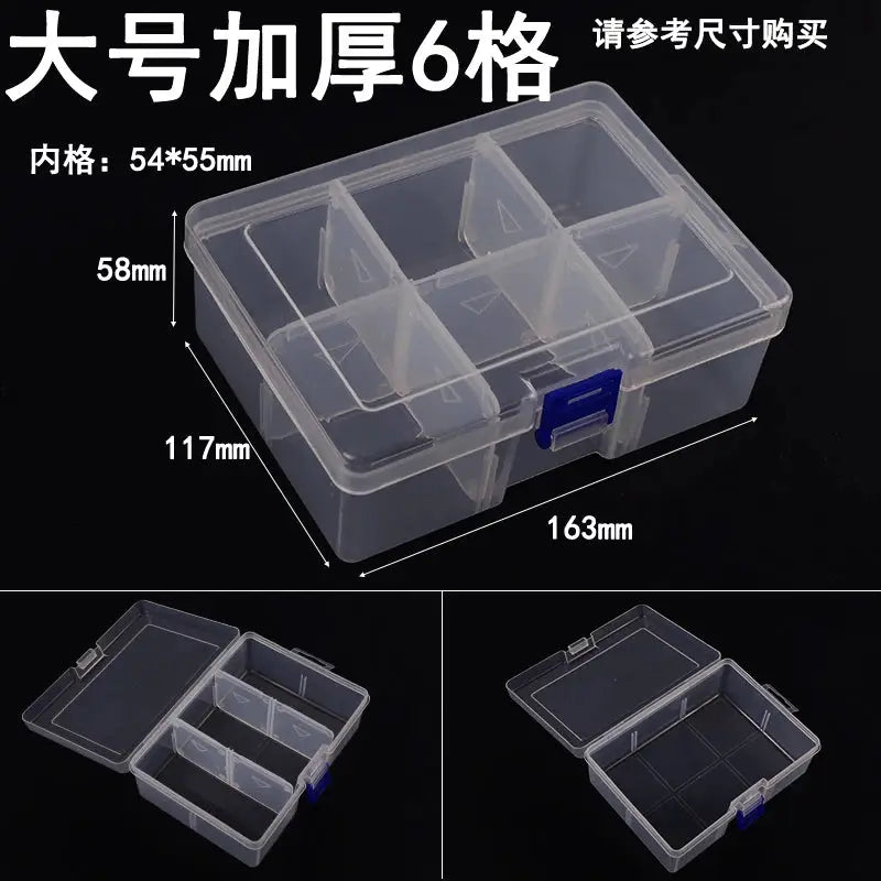 Simples Market transparent plastic jewelry and parts storage box with blue latch and multiple compartments