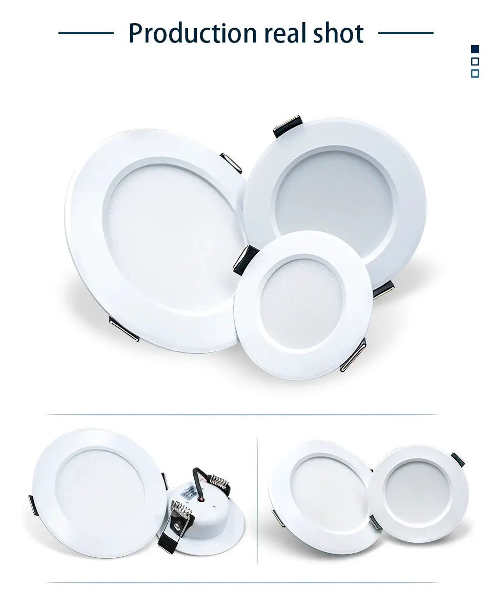 Simples Market round LED downlight panel set, white recessed ceiling lights, 3W–15W, 3-piece set