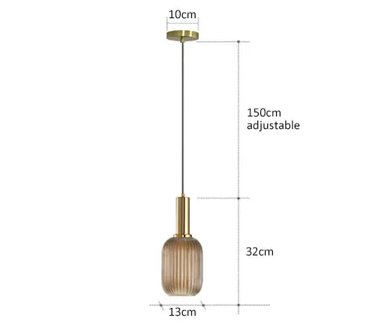 Simples Market amber ribbed glass pendant lamp, brass top, E27 hanging loft lighting