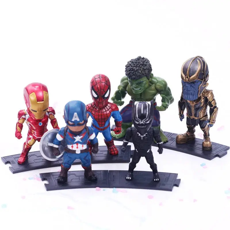 Marvel Avengers 6 Piece Action Figure Set Black Panther Thanos Iron Man Spider Man Captain America Hulk Collectible Toys