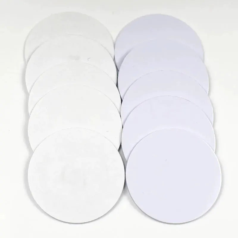 Simples Market 10-pack 125Khz RFID coin IDs with adhesive stickers, 25–30 mm diameter, white and lavender, read-only