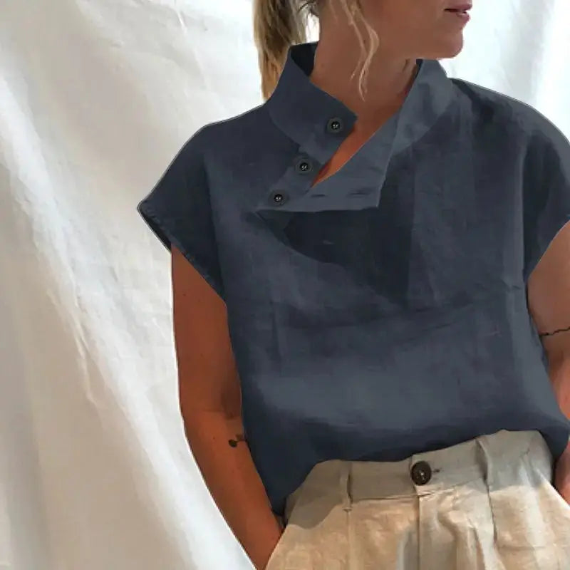 ZANZEA Women Blouses Cotton Linen Summer Top Short Sleeve Tunic