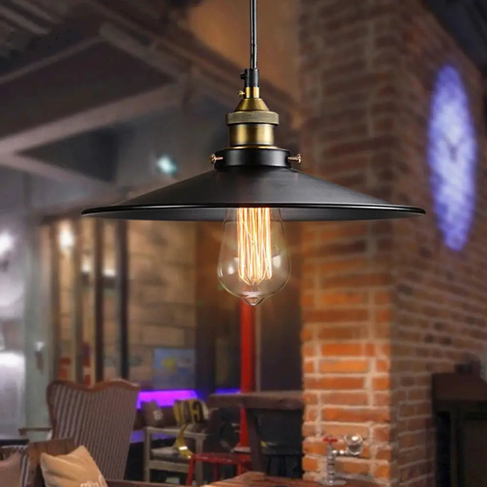 Pendant lamp, E27 vintage retro Edison, lacquered iron umbrella shade, industrial loft style