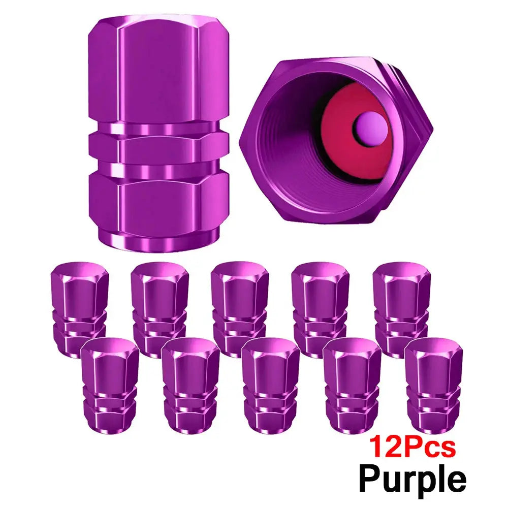 Tire valve caps, purple aluminum alloy, 12 pcs, Simples Market AUTCOAT