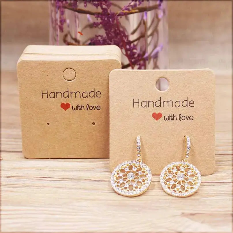 50 Pcs Paper Earring Cards Set Handmade Style Jewelry Cards 5x5cm 3x3cm 5x9cm 5x6.5cm 5x7cm Brown White DIY Packaging