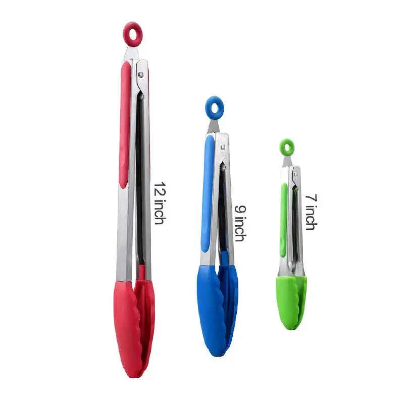 7 9 12 Inch Silicone Tipped Stainless Steel Locking BBQ Tongs Non Slip Food Tongs For Cooking