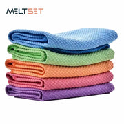 MELTSET 5pcs microfiber cleaning cloths in assorted colors; ultra-absorbent for kitchen and window glass cleaning