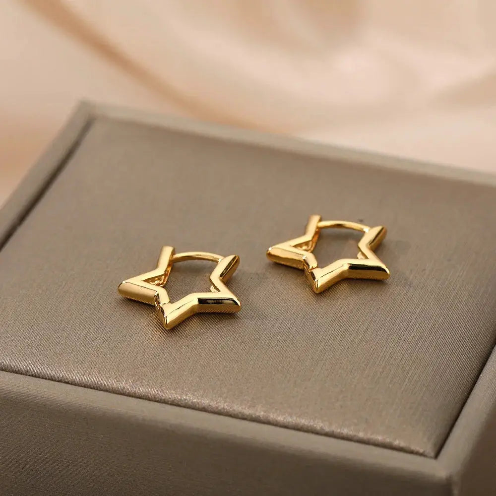 Geometric Star Hoop Earrings Stainless Steel Hypoallergenic Jewelry For Women And Girls Gift