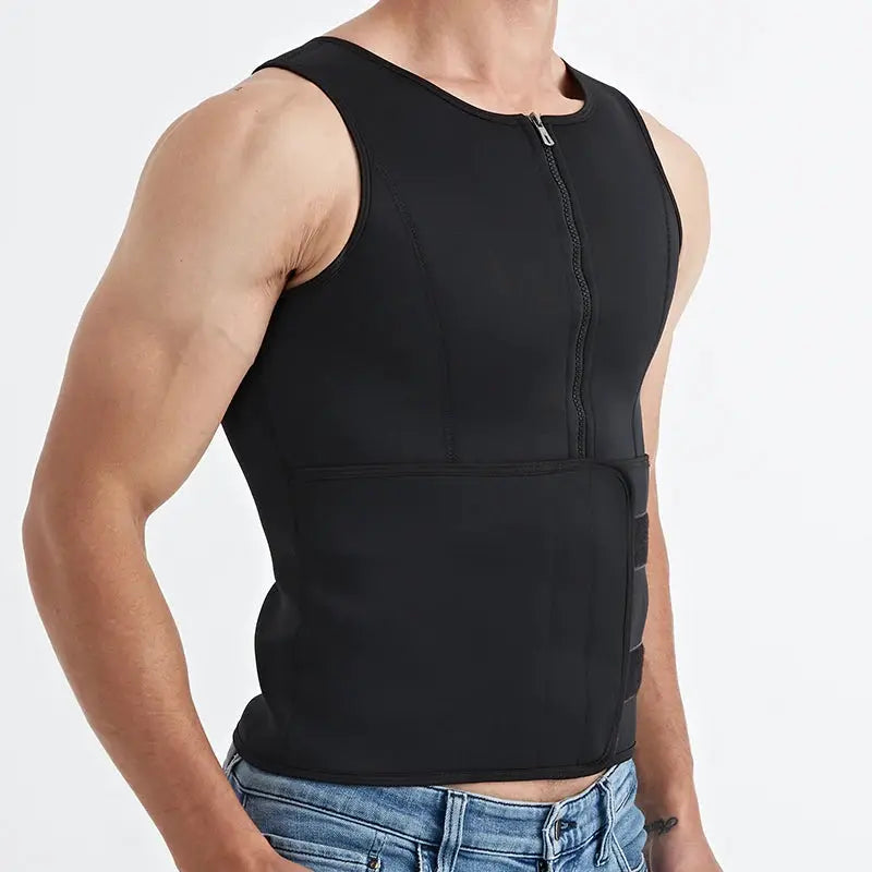 Men's waist trainer sauna vest by Simples Market in black with front zipper