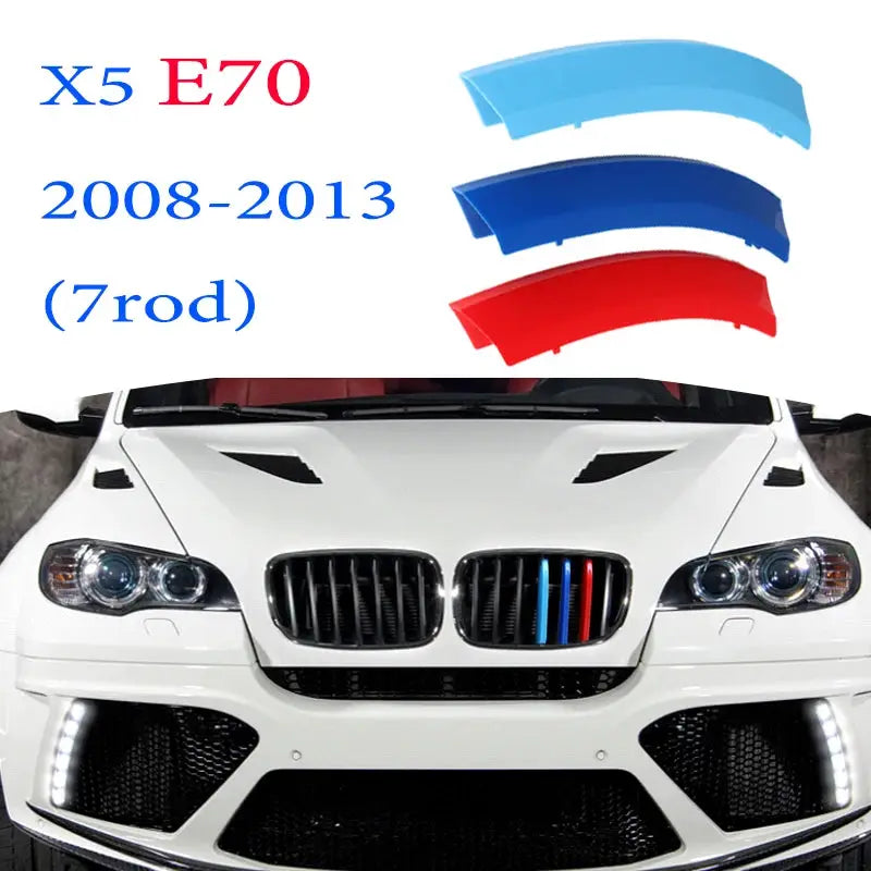 3Pcs Front Grille Trim Strips for BMW, blue and red color accents, universal fit for multiple BMW models