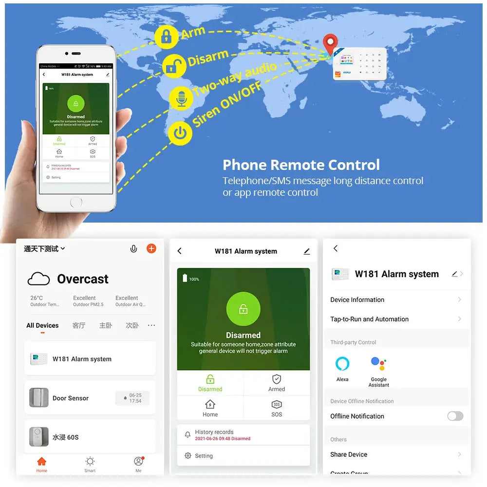 KERUI W184 alarm system unit with 4G/WiFi/GSM, Tuya app control, motion sensor, Alexa support