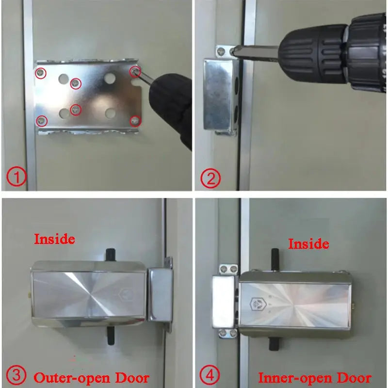Tuya TTLock smart door lock by Simples Market; silver metal, four-photo collage of exterior and interior views
