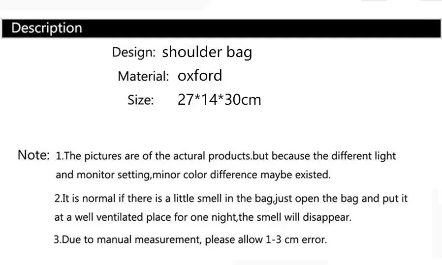 Women shoulder bag, black Oxford material, large-capacity 27x14x30 cm, Simples Market.