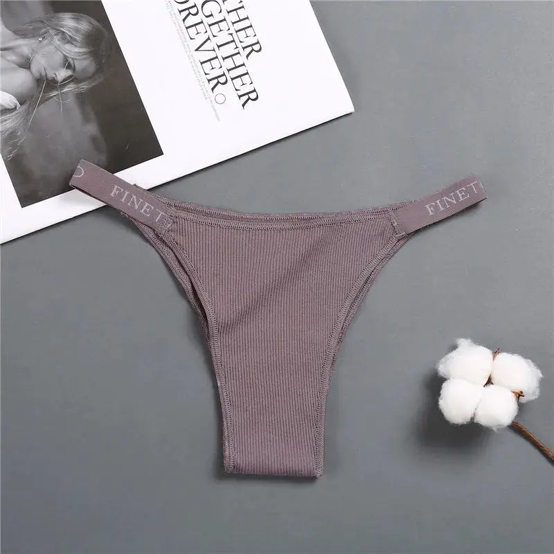 5-piece Simples Market Fineti cotton thong underwear, low-rise mauve ribbed fabric