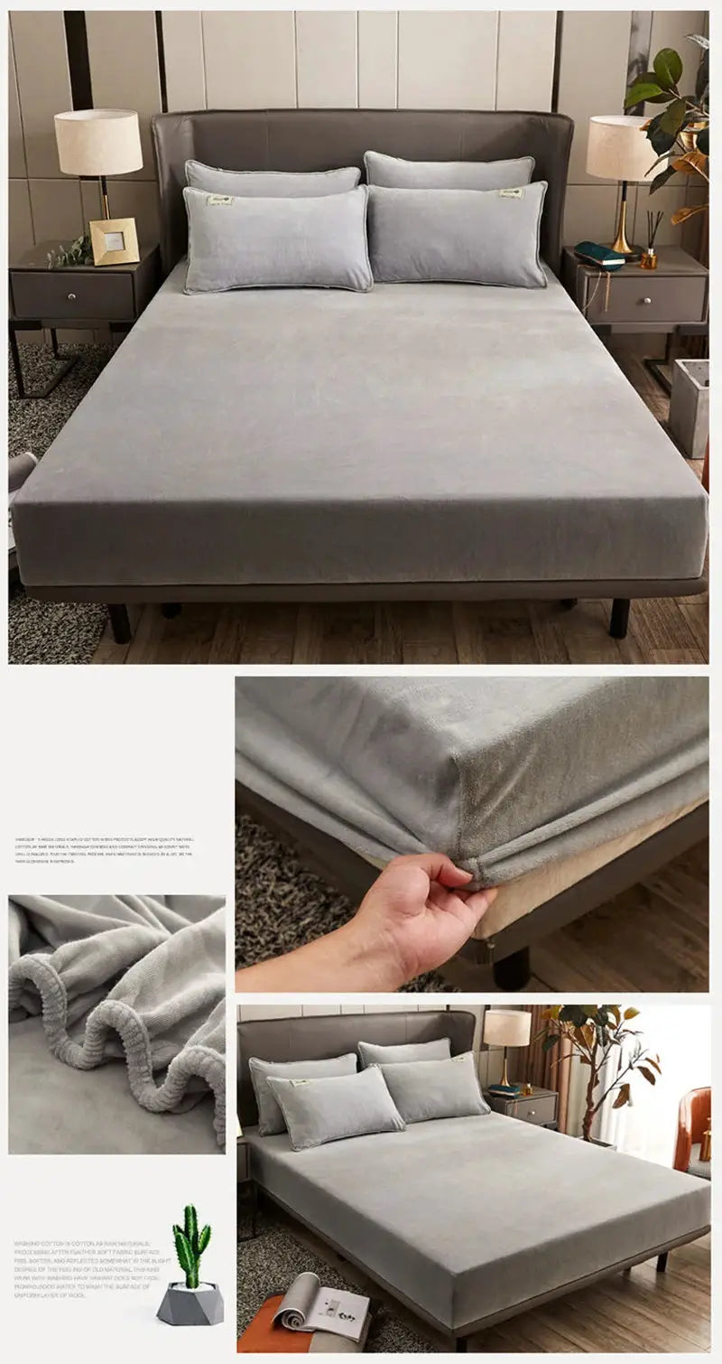 AISIRUI warm winter plush fitted sheet in grey velvet for double bed by Simples Market